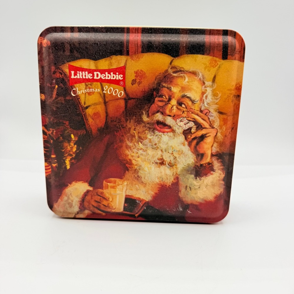 Little Debbie Christmas 2000 Santa Claus Vintage Holiday Tin Red Gold Good